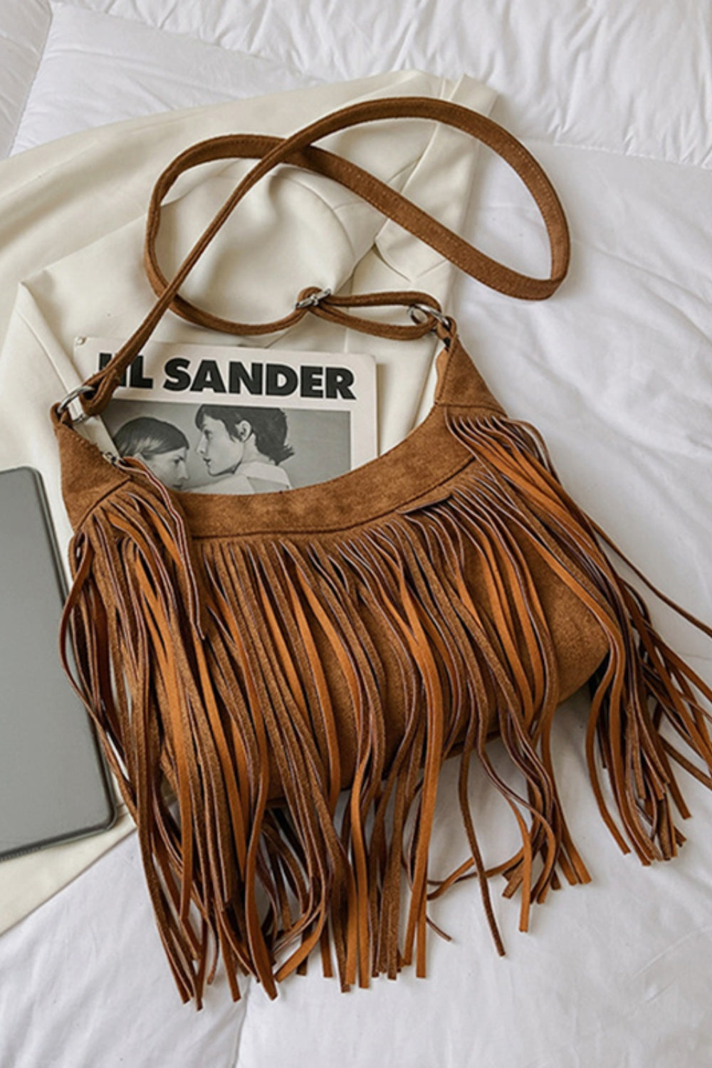 Suede Fringe Adjustable Strap Shoulder Bag - 7 COLORS H@W@X@B