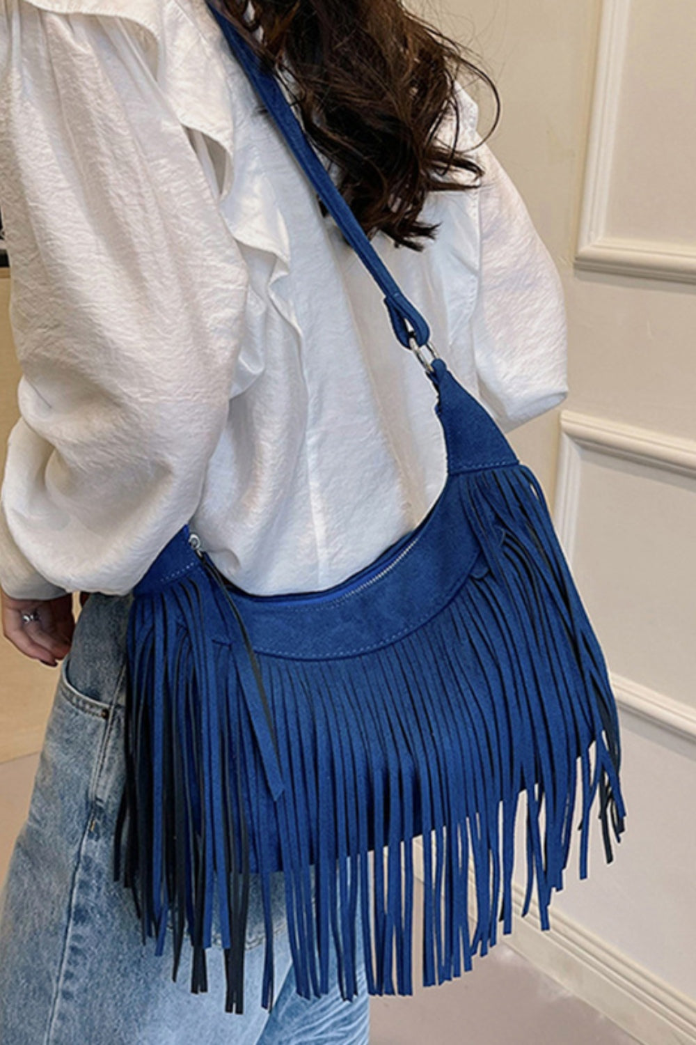 Suede Fringe Adjustable Strap Shoulder Bag - 7 COLORS H@W@X@B