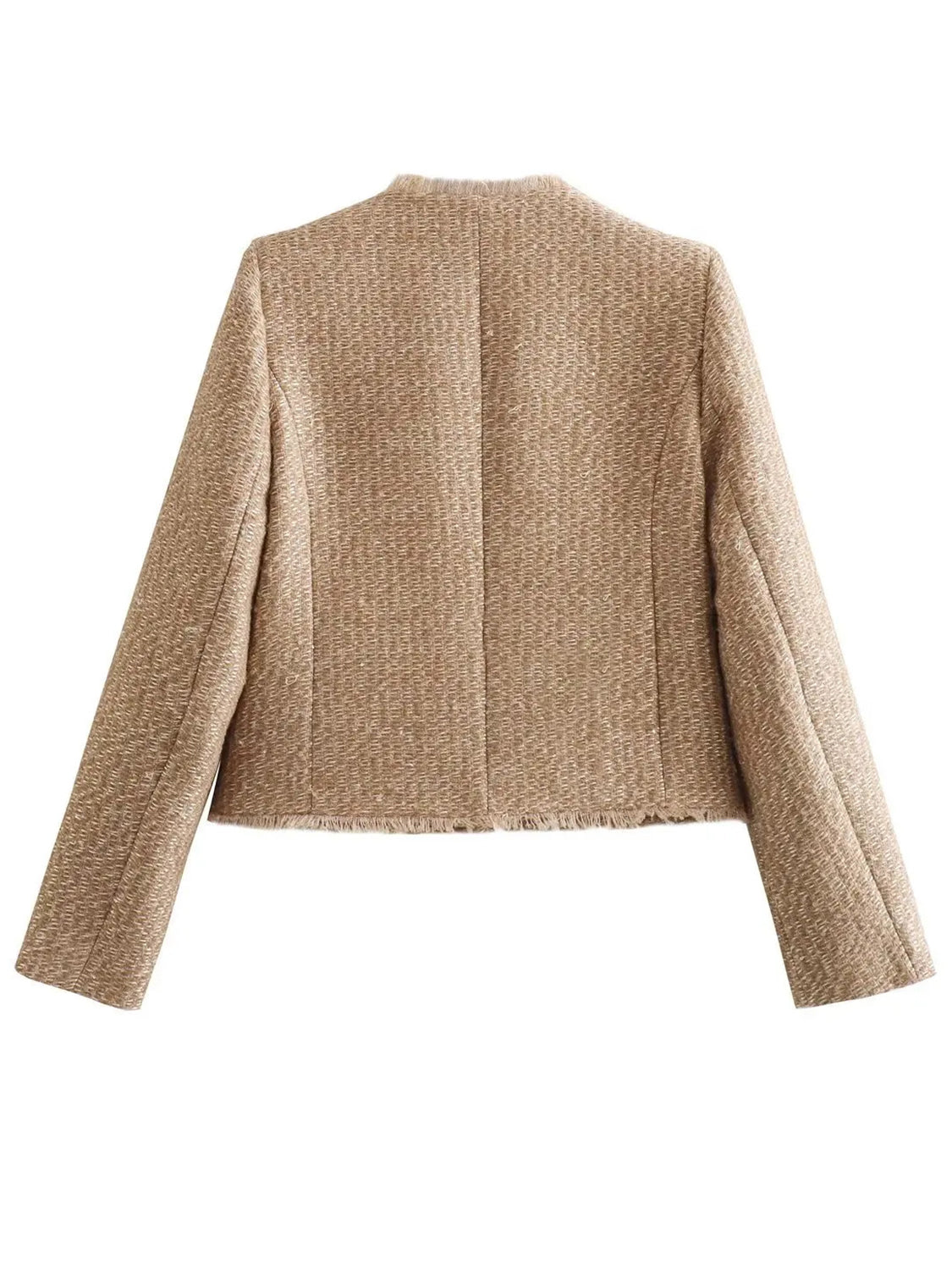Raw Hem Pocketed Round Neck Jacket Y@S@M