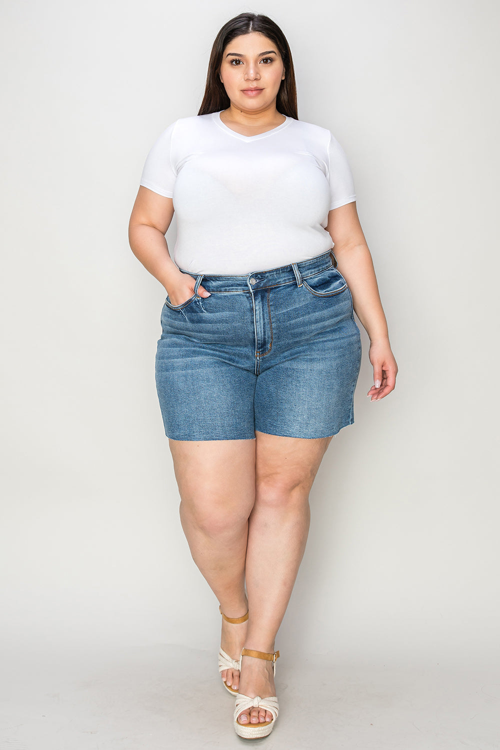 JUDY BLUE Full Size High Waist Slim Denim Shorts