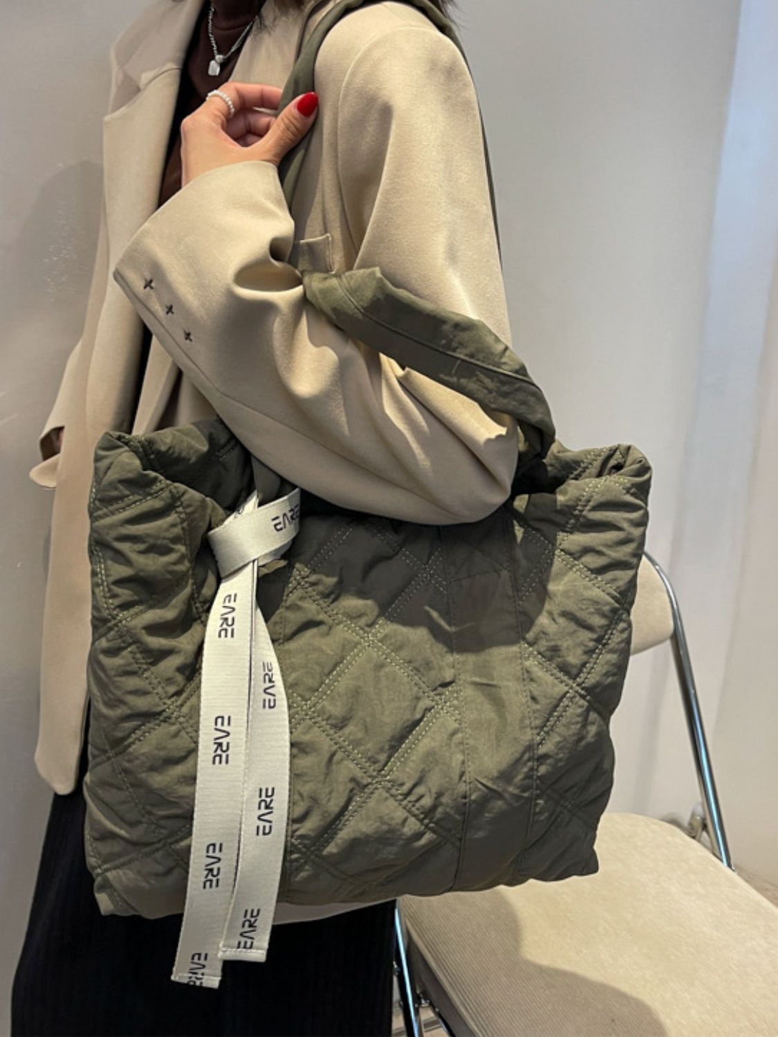Quilted Nylon Large Tote Bag- 5 COLORS Z.B.X.B