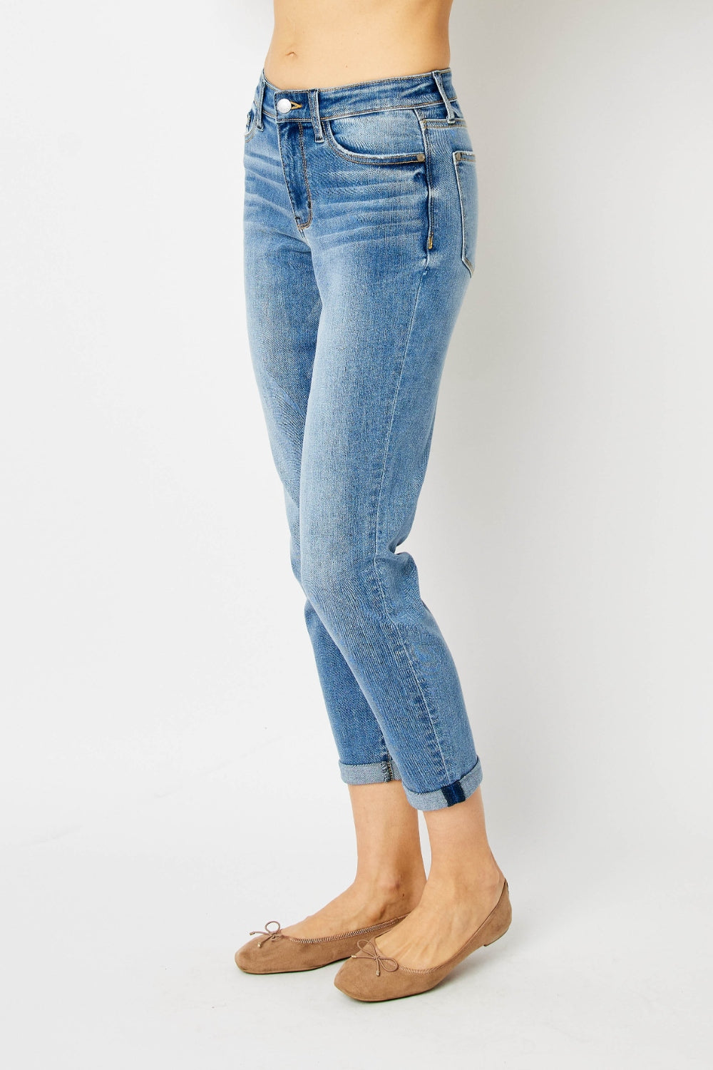 Inseam 27" FULL Size Cuffed Hem Slim Jeans JUDY BLUE