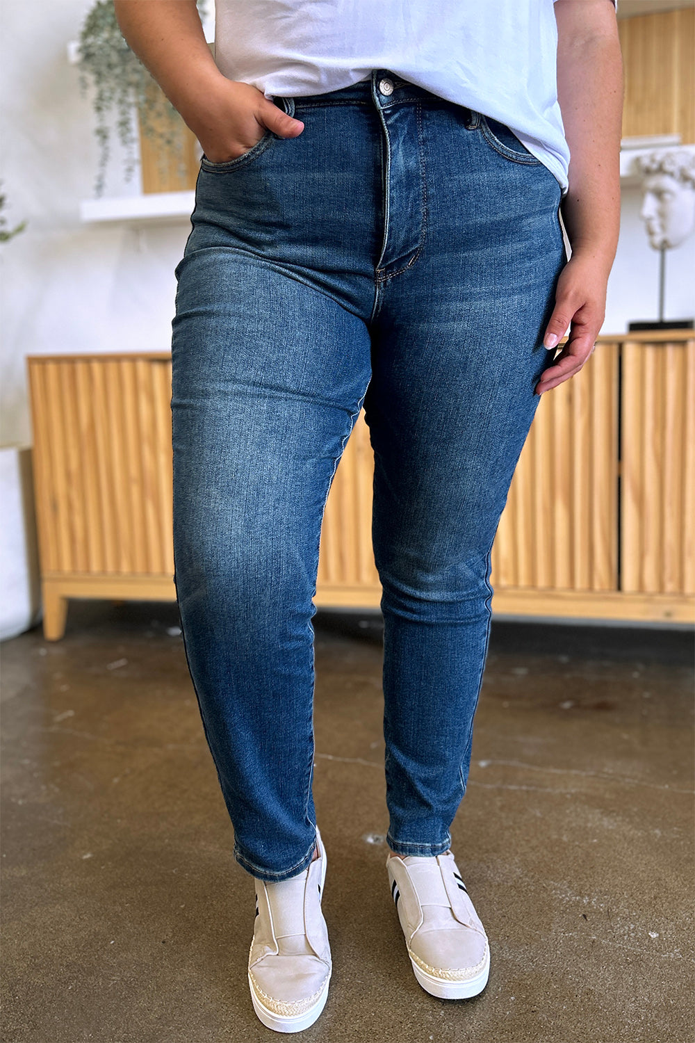 Inseam 30" FULL size Tummy Control High Waist Slim Jeans JUDY BLUE