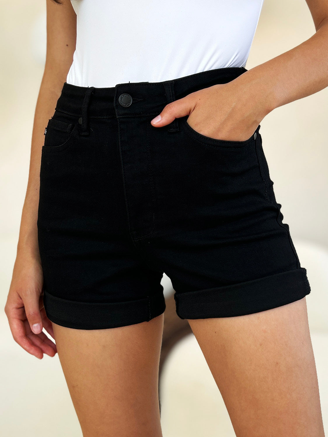 JUDY BLUE Full Size High Waist Tummy Control Cuffed Denim Shorts