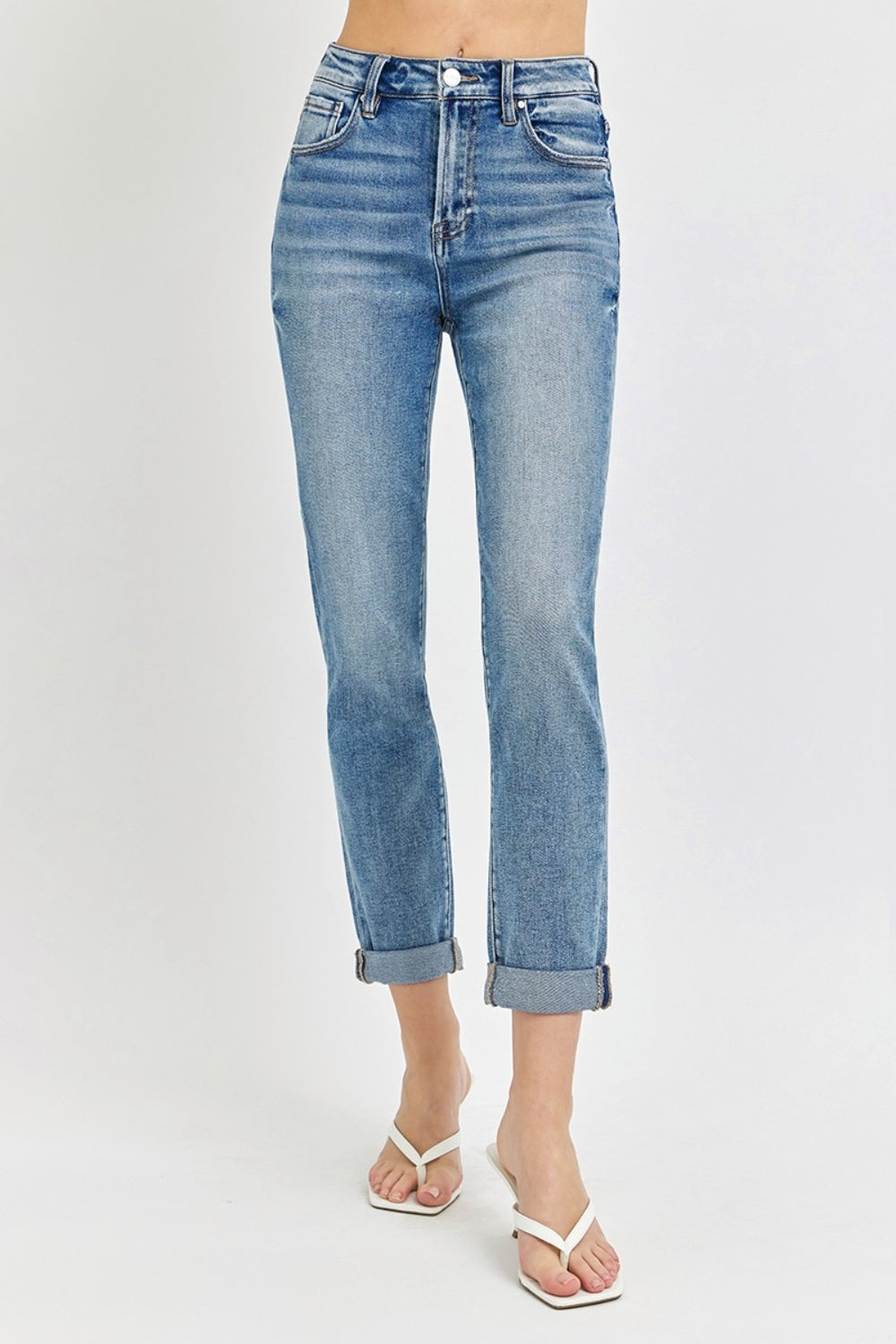 Inseam 28"-29" FULL Size High Rise Cropped Roll Up Jeans RISEN