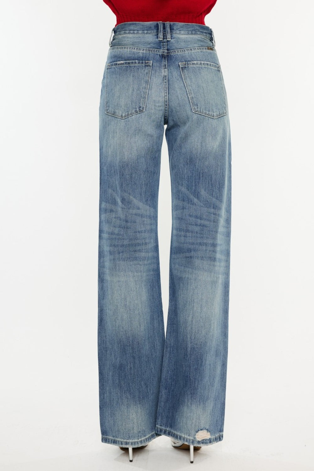 Distressed High Waist Bootcut Jeans KANCAN