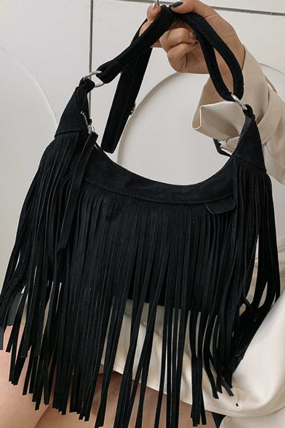 Suede Fringe Adjustable Strap Shoulder Bag - 7 COLORS H@W@X@B