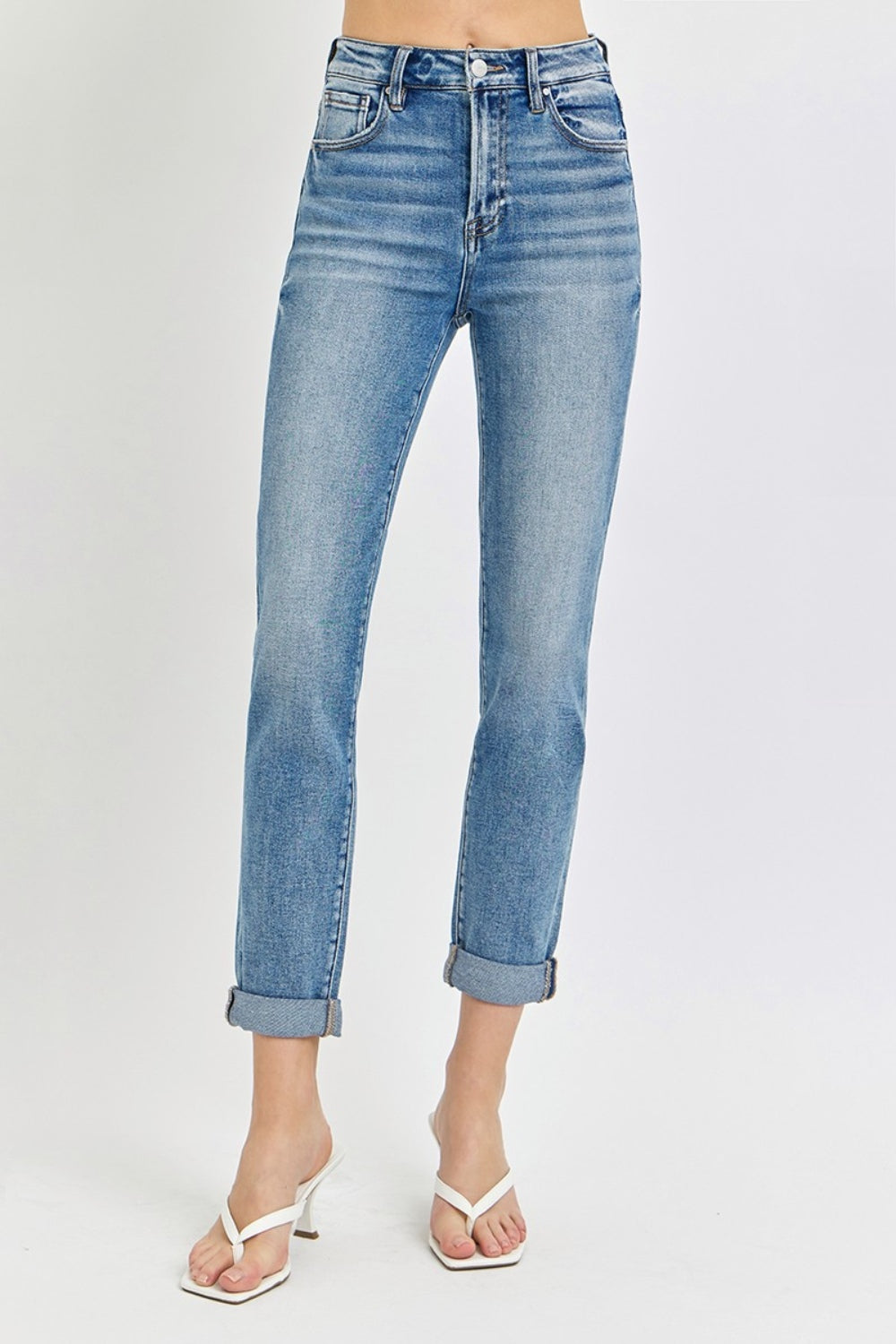 Inseam 28"-29" FULL Size High Rise Cropped Roll Up Jeans RISEN