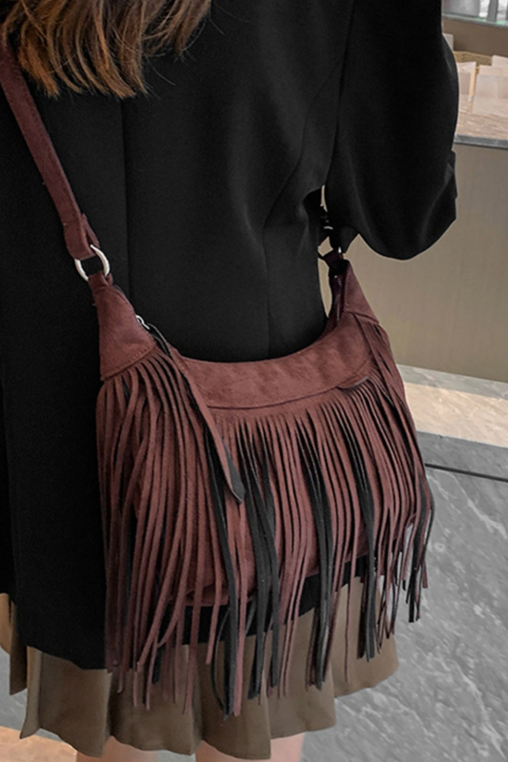 Suede Fringe Adjustable Strap Shoulder Bag - 7 COLORS H@W@X@B