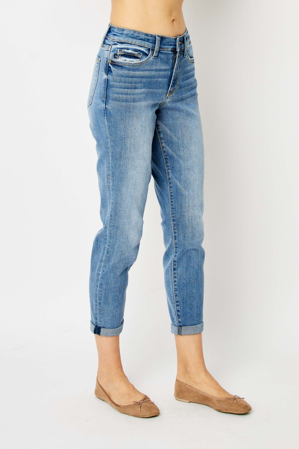 Inseam 27" FULL Size Cuffed Hem Slim Jeans JUDY BLUE