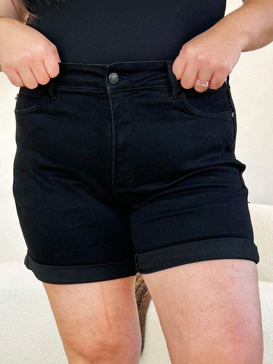 JUDY BLUE Full Size High Waist Tummy Control Cuffed Denim Shorts