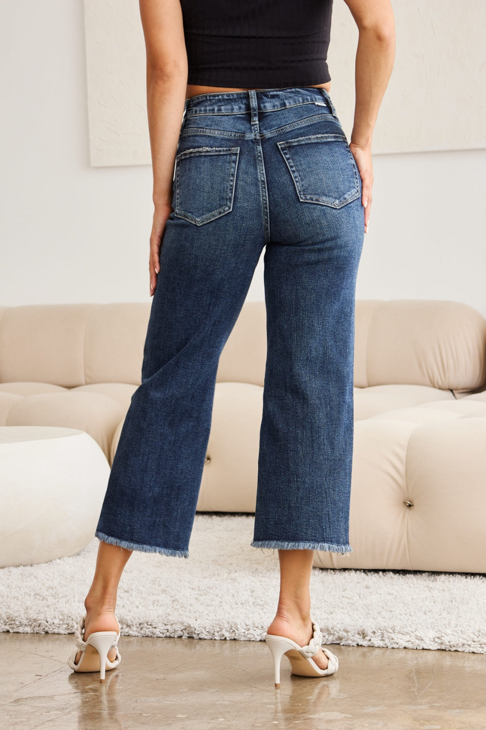 Inseam 24" FULL Size Tummy Control High Waist Raw Hem Jeans RFM