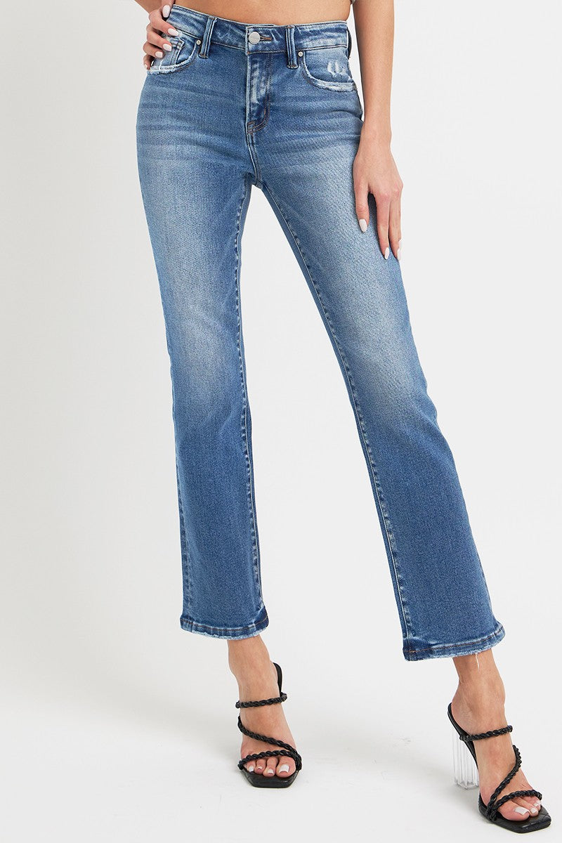 Inseam 28 -29" FULL Size Mid Rise Ankle Straight Jeans with Pockets RISEN