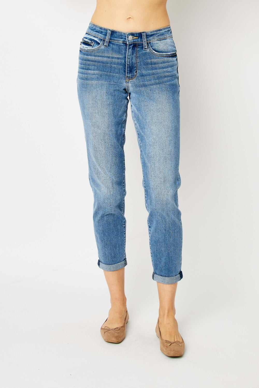 Inseam 27" FULL Size Cuffed Hem Slim Jeans JUDY BLUE