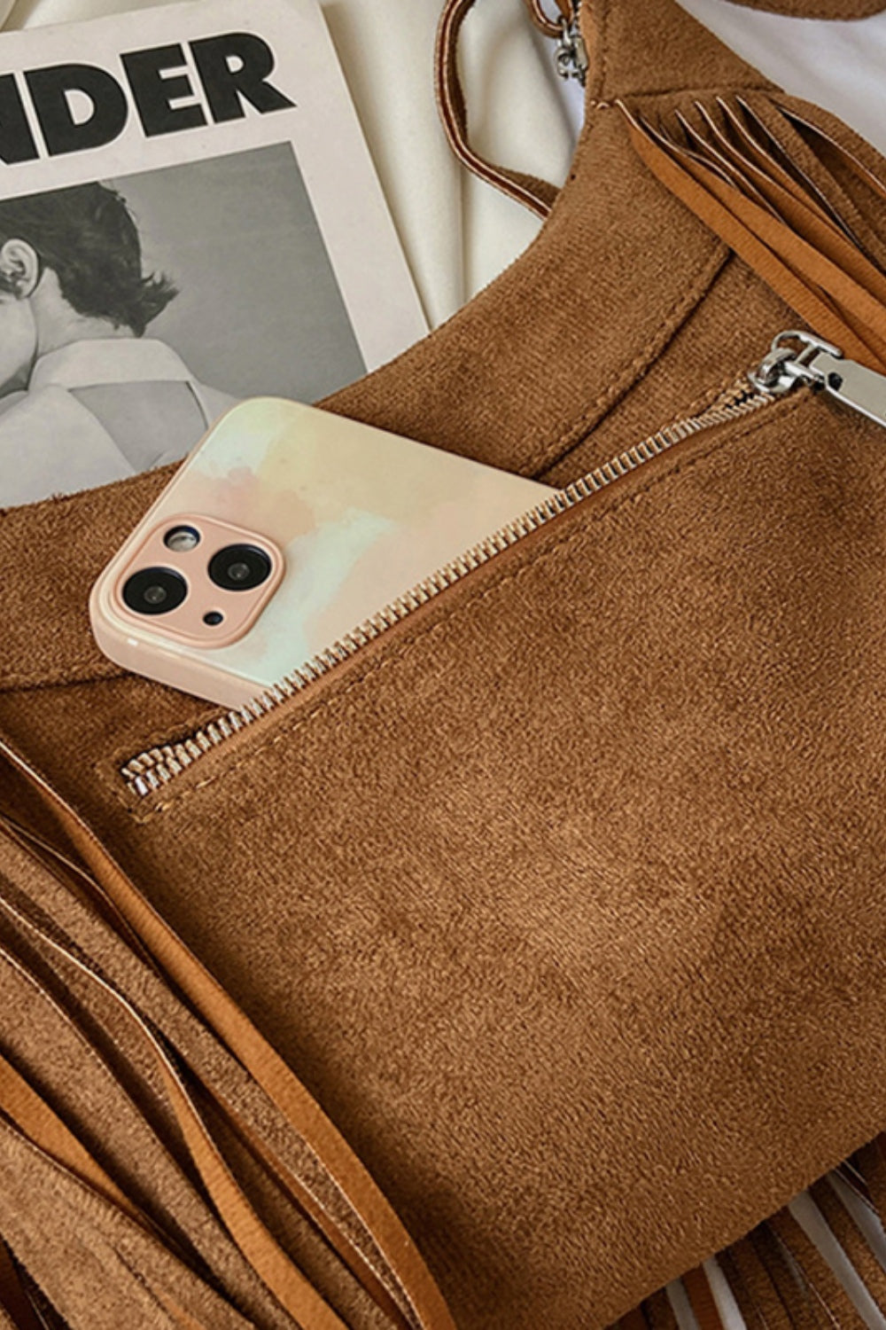 Suede Fringe Adjustable Strap Shoulder Bag - 7 COLORS H@W@X@B