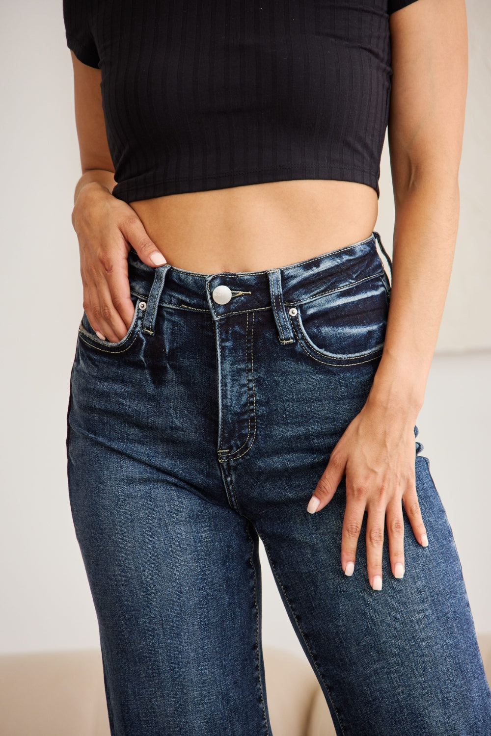 Inseam 24" FULL Size Tummy Control High Waist Raw Hem Jeans RFM