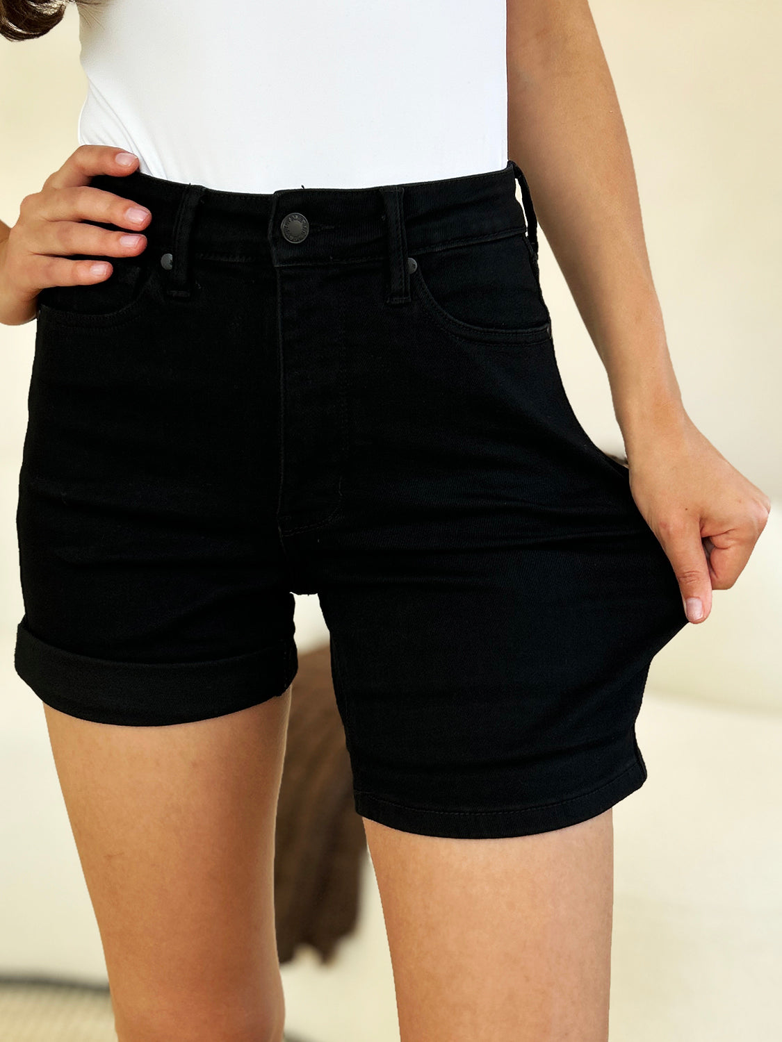 JUDY BLUE Full Size High Waist Tummy Control Cuffed Denim Shorts