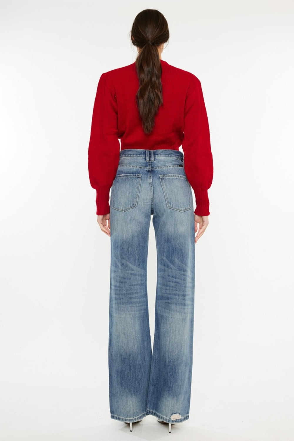 Distressed High Waist Bootcut Jeans KANCAN