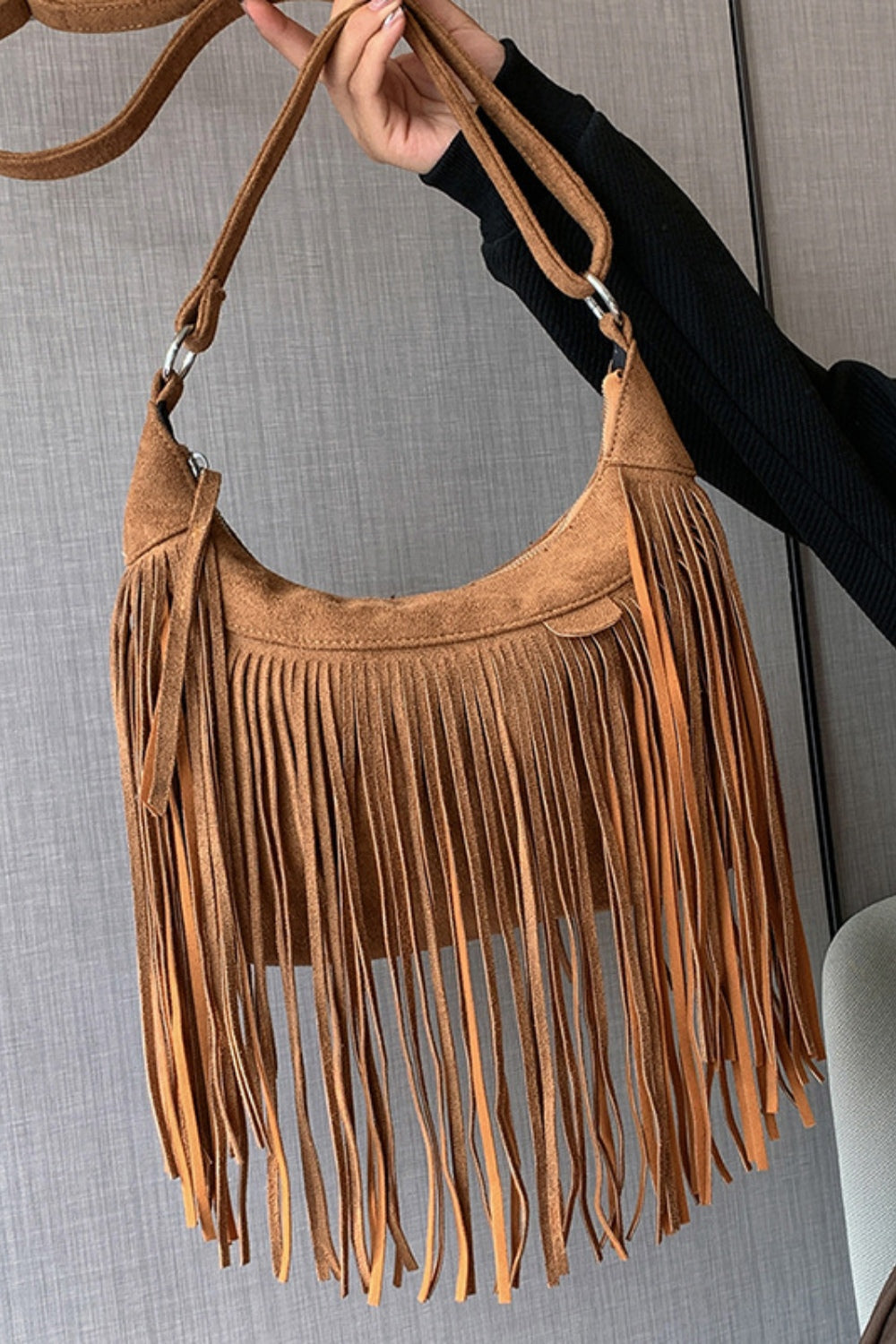 Suede Fringe Adjustable Strap Shoulder Bag - 7 COLORS H@W@X@B