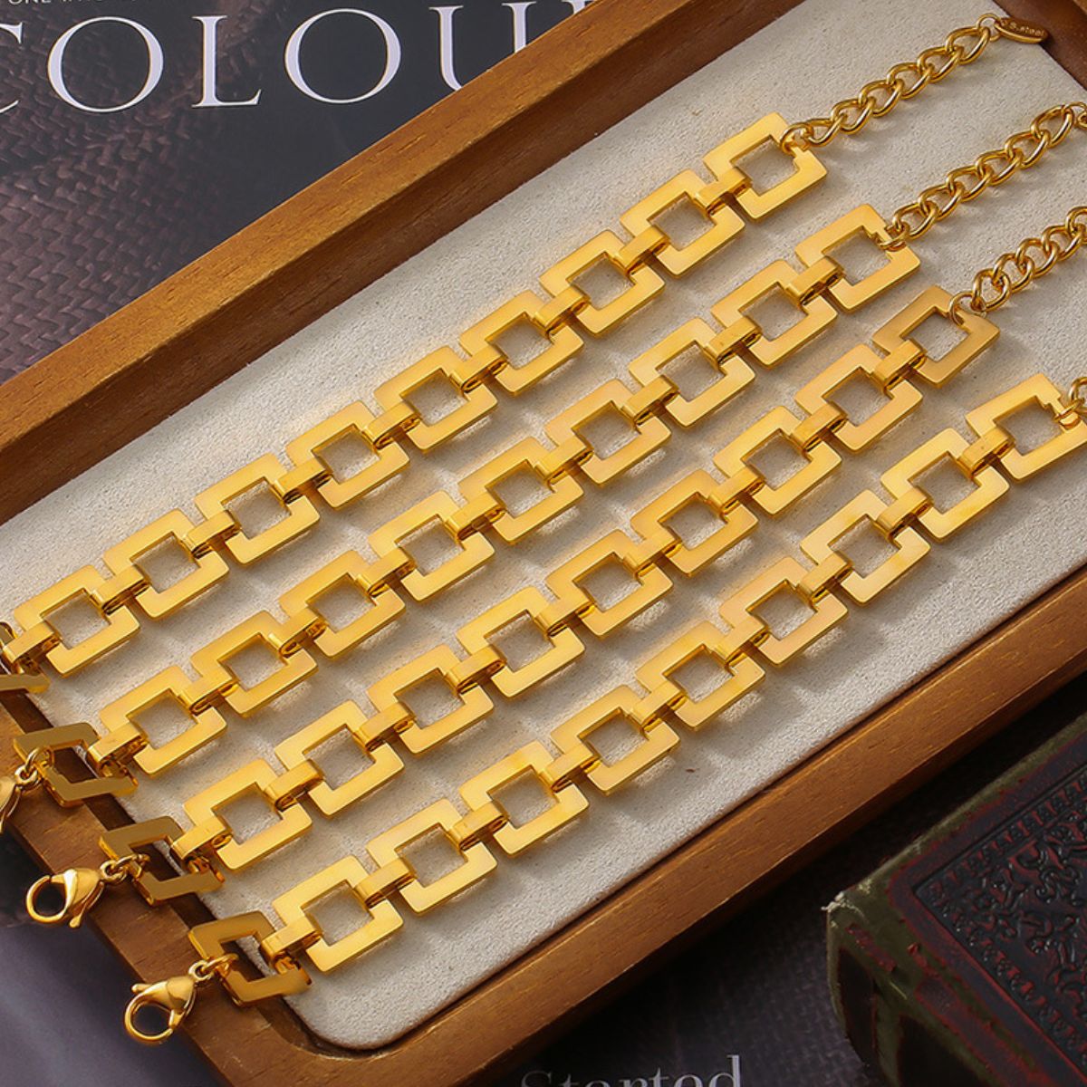 Titanium Steel Hollow Square Chain Bracelet M^L