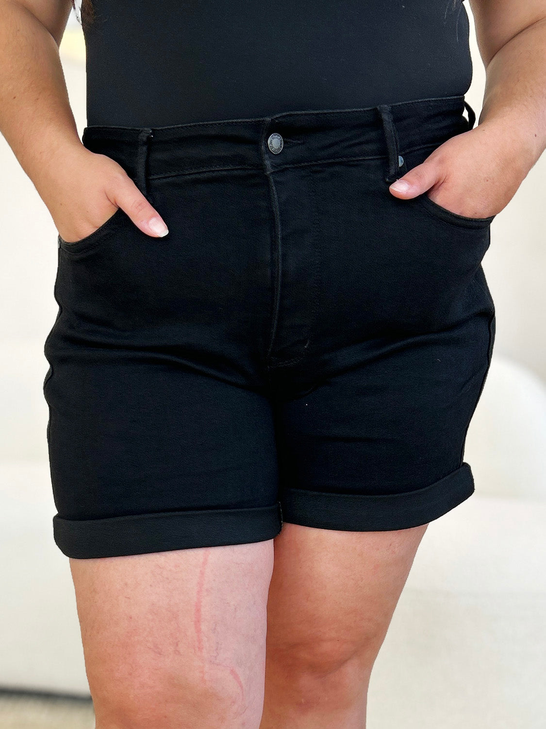 JUDY BLUE Full Size High Waist Tummy Control Cuffed Denim Shorts