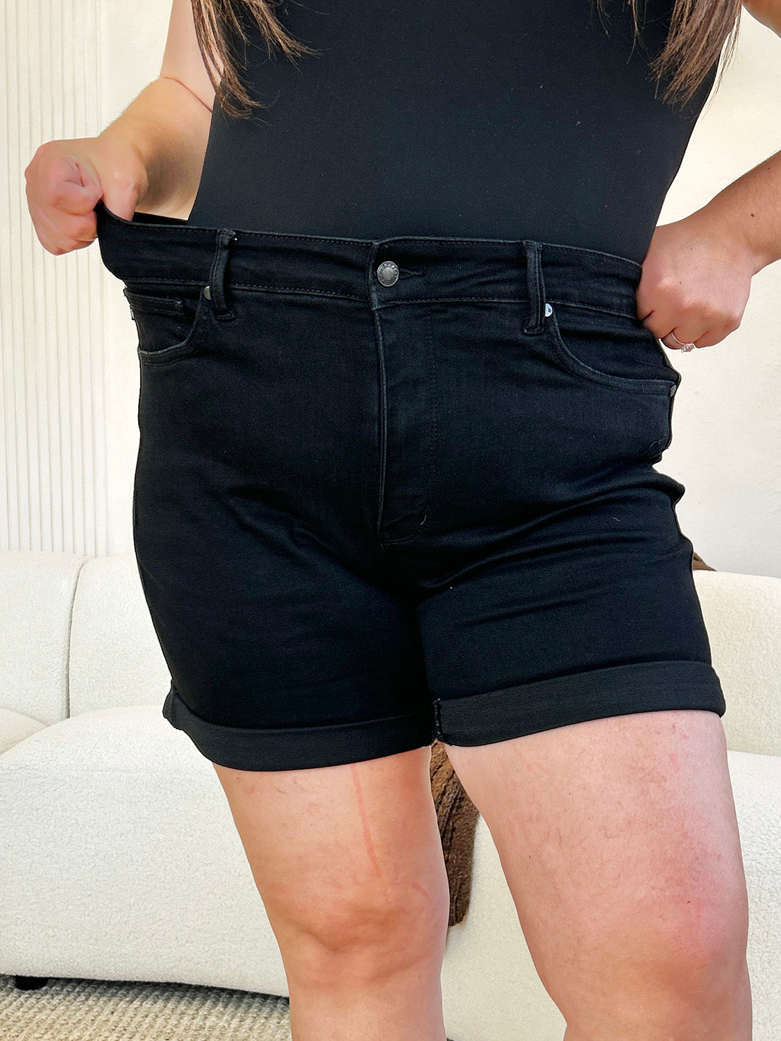 JUDY BLUE Full Size High Waist Tummy Control Cuffed Denim Shorts