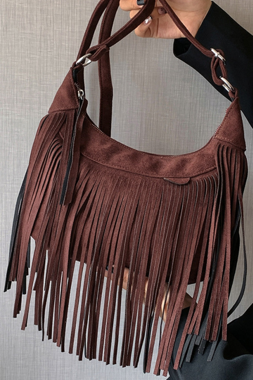 Suede Fringe Adjustable Strap Shoulder Bag - 7 COLORS H@W@X@B