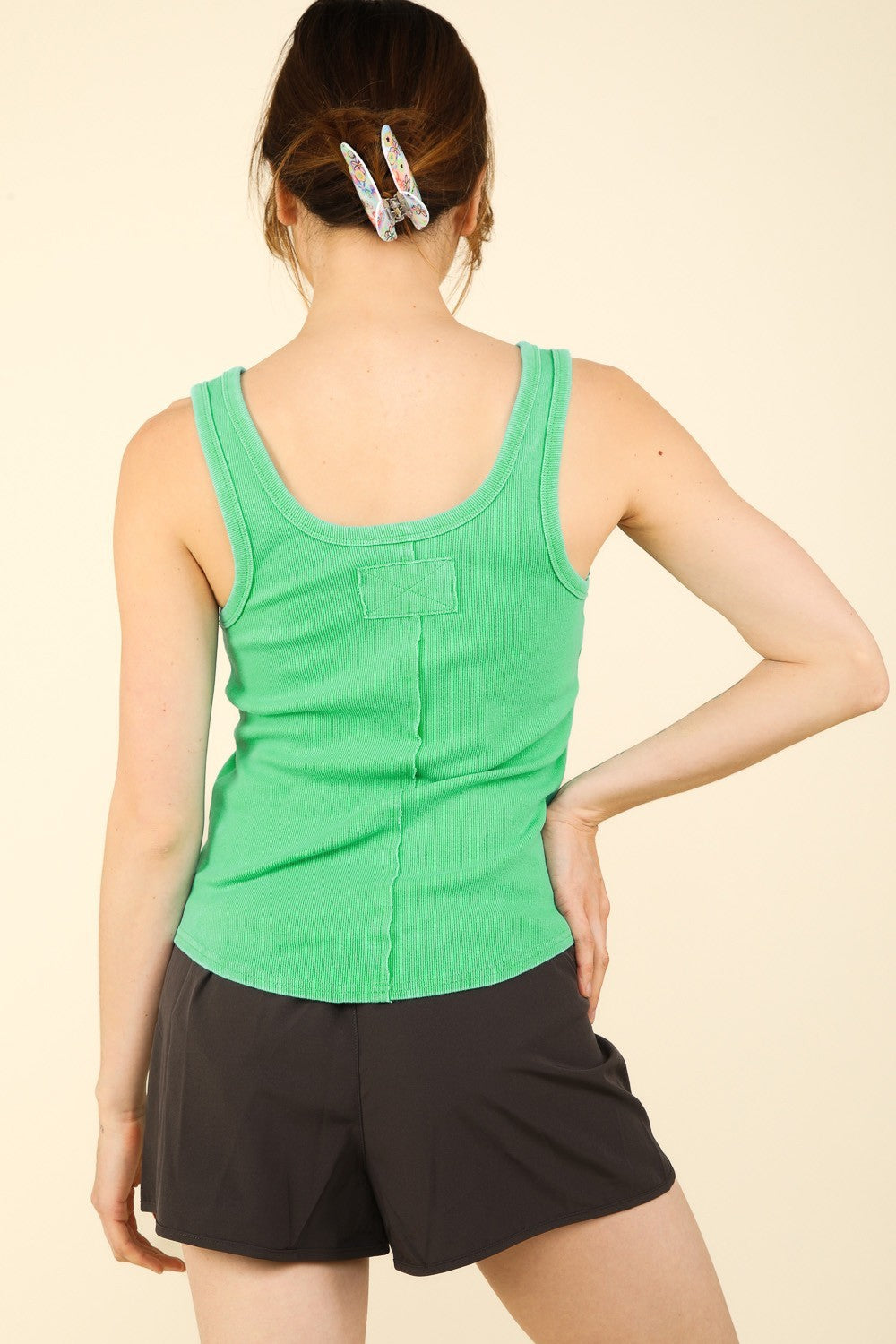 Washed Ribbed Tank with Placket Detail VERY J