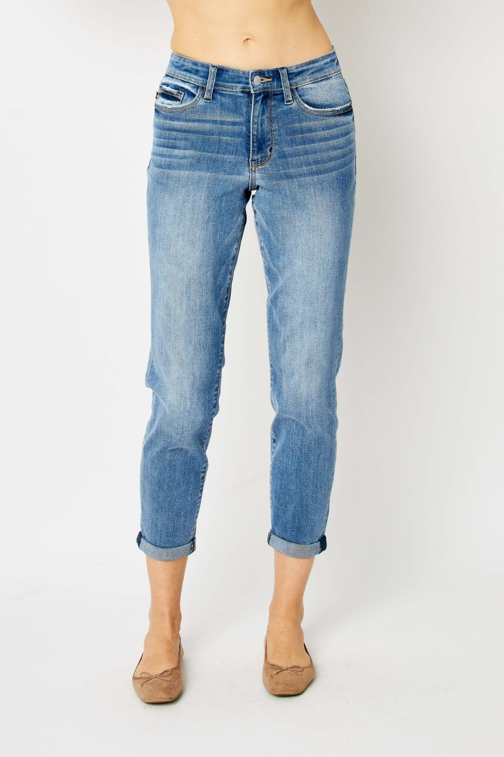 Inseam 27" FULL Size Cuffed Hem Slim Jeans JUDY BLUE