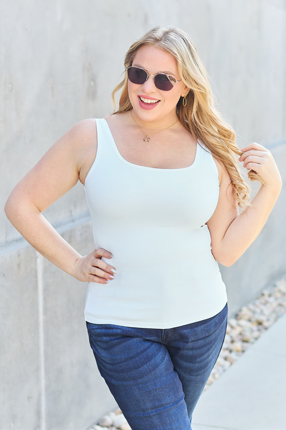 BASIC BAE Full Size Square Neck Wide Strap Tank - 5 COLORS