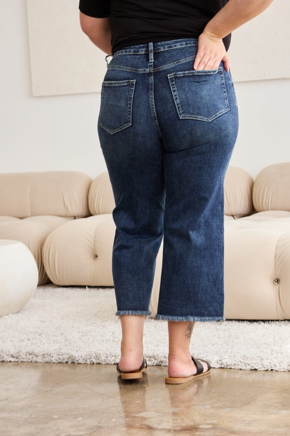 Inseam 24" FULL Size Tummy Control High Waist Raw Hem Jeans RFM