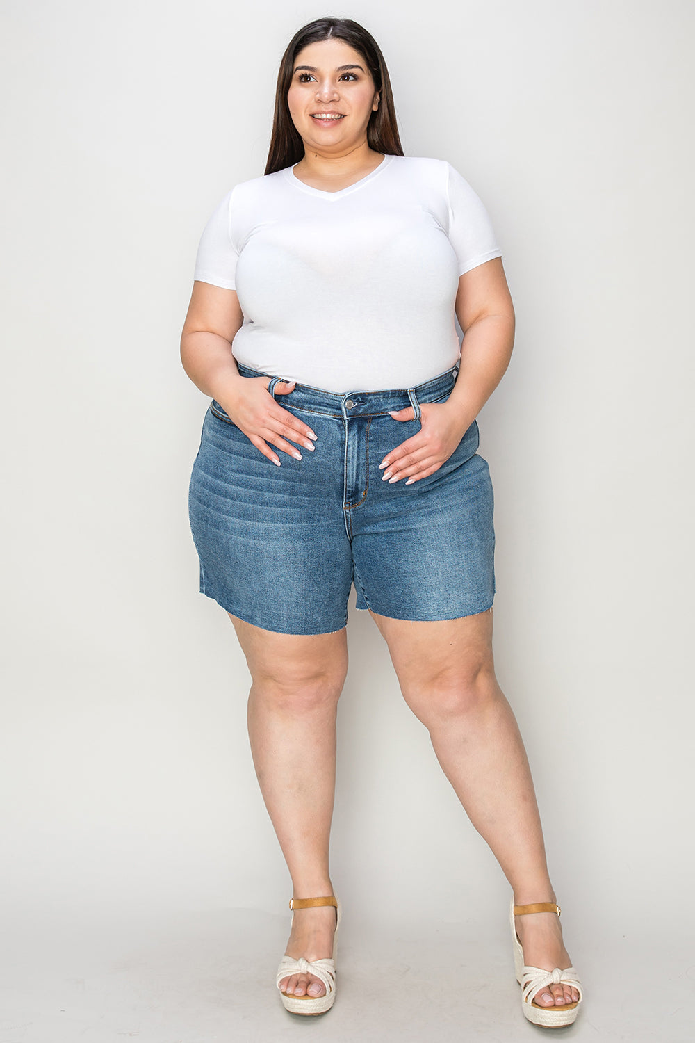 JUDY BLUE Full Size High Waist Slim Denim Shorts