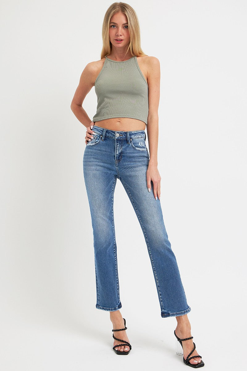 Inseam 28 -29" FULL Size Mid Rise Ankle Straight Jeans with Pockets RISEN