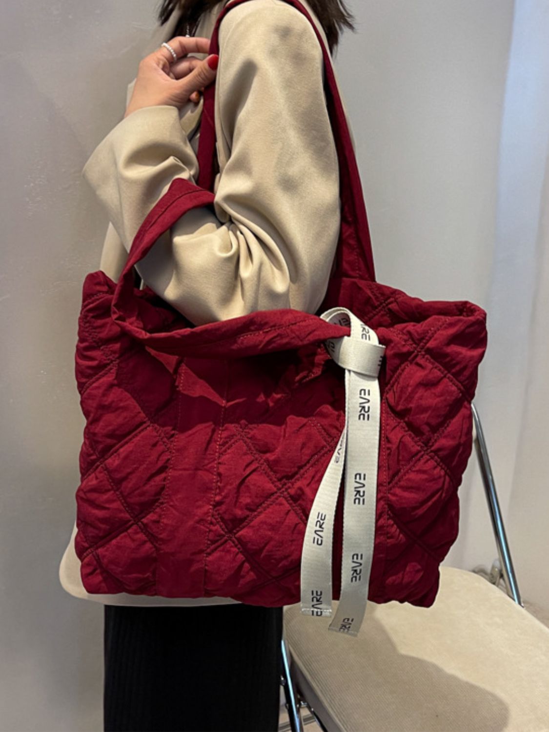 Quilted Nylon Large Tote Bag- 5 COLORS Z.B.X.B
