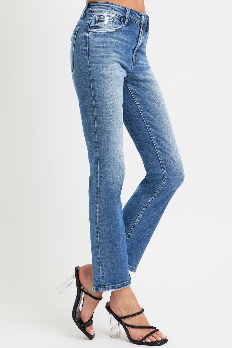 Inseam 28 -29" FULL Size Mid Rise Ankle Straight Jeans with Pockets RISEN