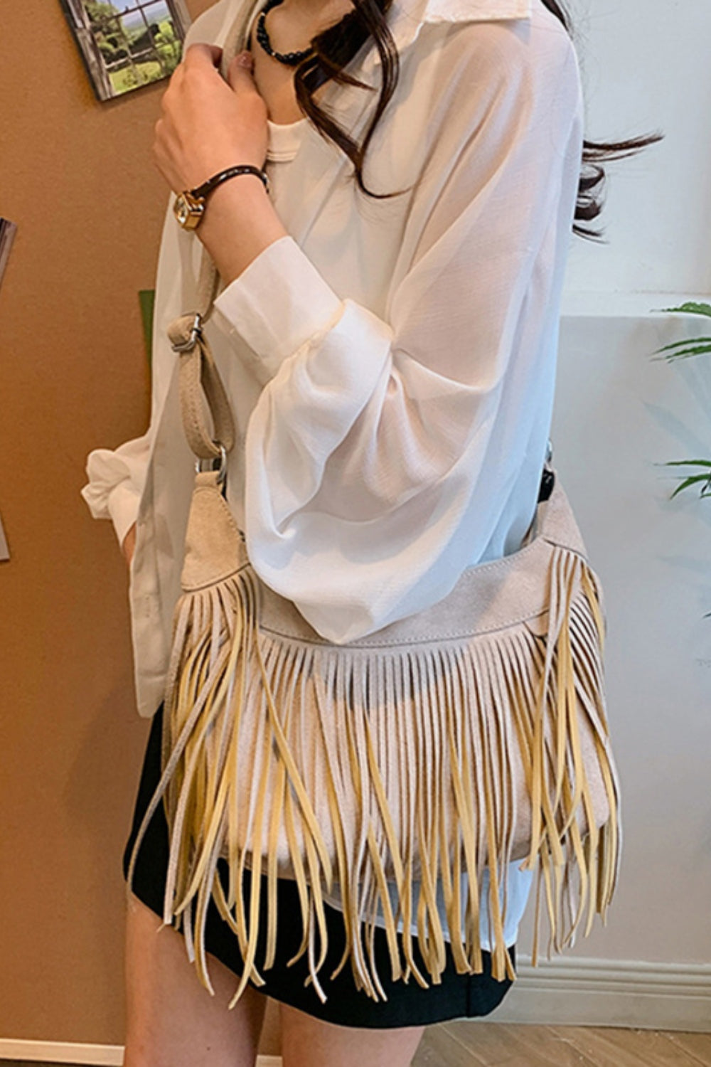 Suede Fringe Adjustable Strap Shoulder Bag - 7 COLORS H@W@X@B