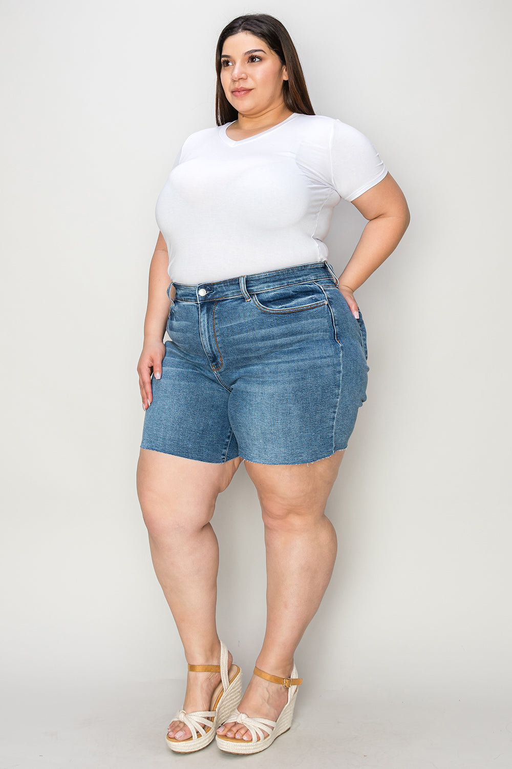 JUDY BLUE Full Size High Waist Slim Denim Shorts