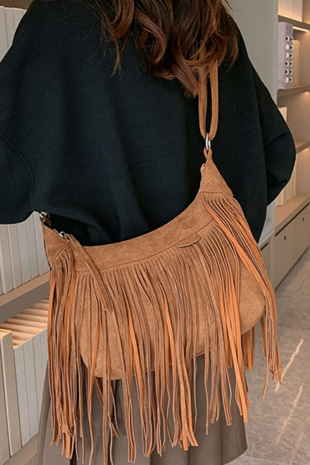 Suede Fringe Adjustable Strap Shoulder Bag - 7 COLORS  H@W@X@B