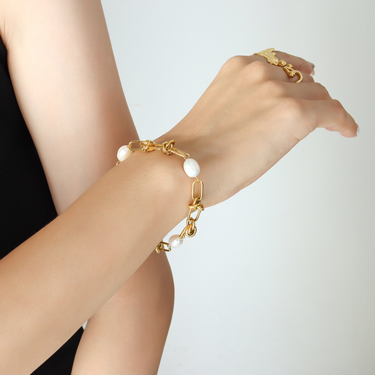 Freshwater Pearl Titanium Steel Bracelet - 2 COLORS  M^L