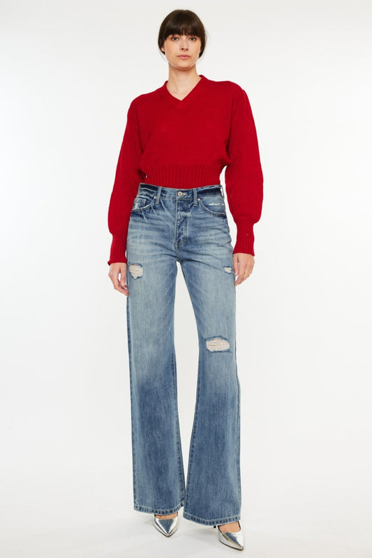 Distressed High Waist Bootcut Jeans  KANCAN