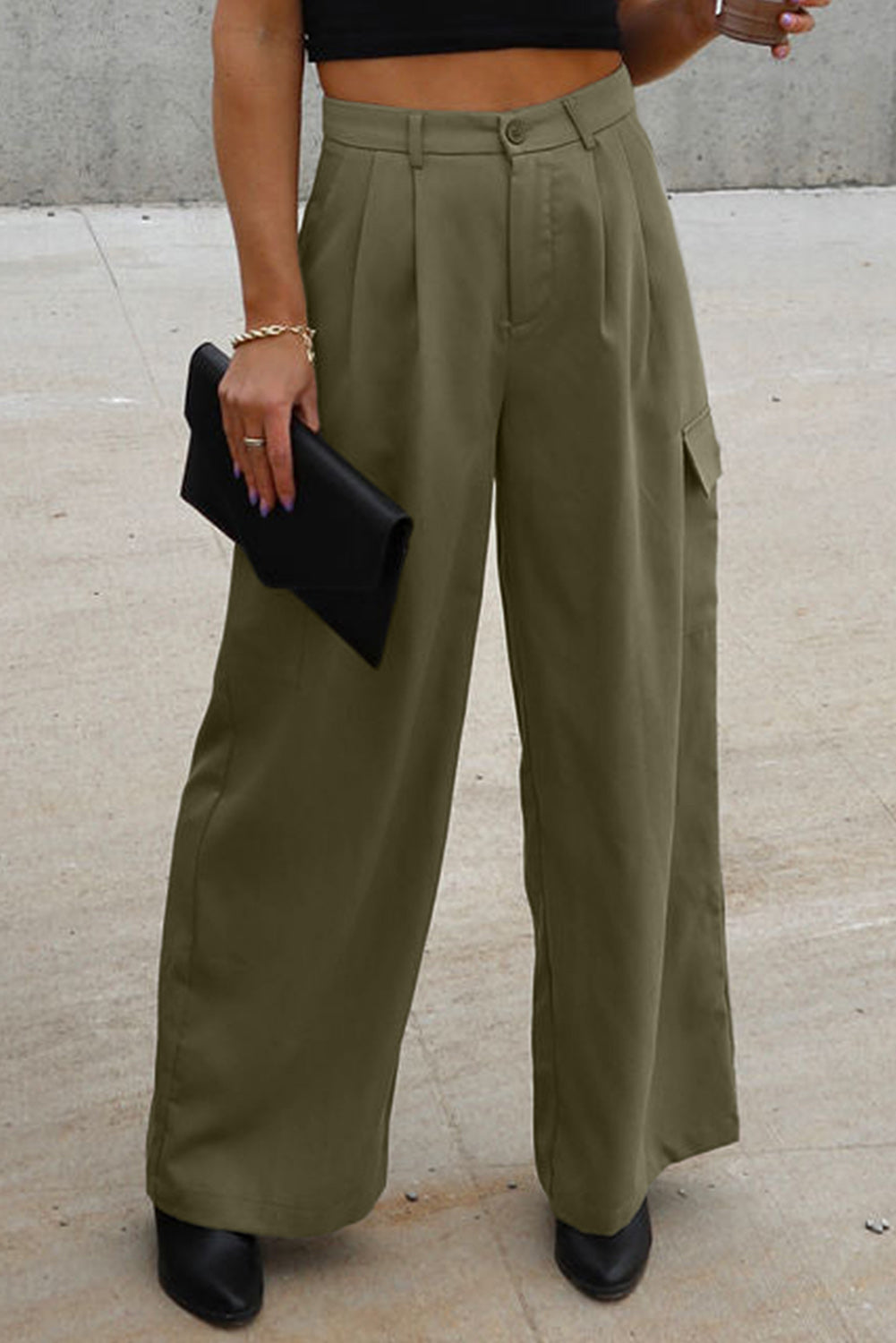 Ruched Wide Leg Pants with Pockets - 2 COLORS  SYNZ
