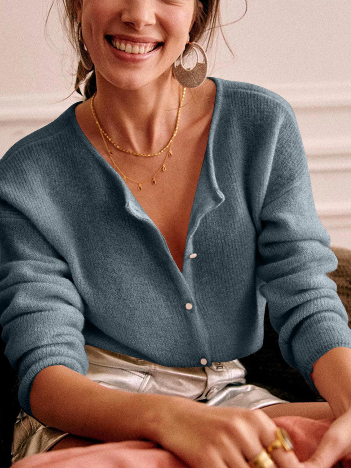 Button Down Long Sleeve Sweater - 7 COLORS  G.Z.Z.X