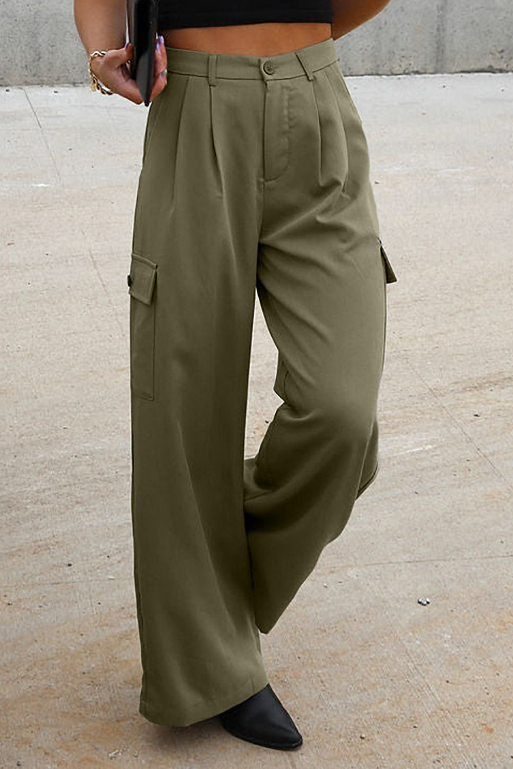Ruched Wide Leg Pants with Pockets - 2 COLORS  SYNZ