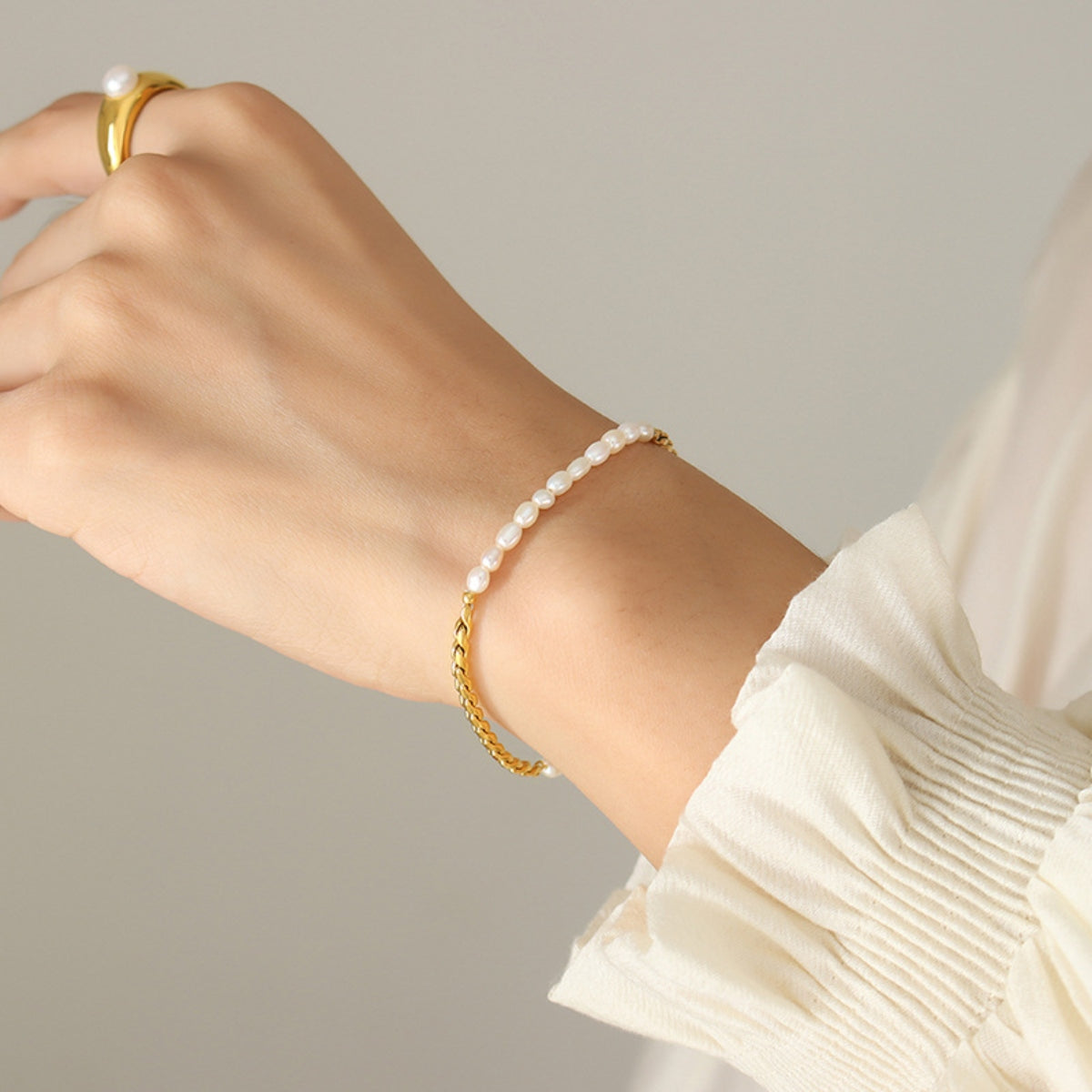 Freshwater Pearl Titanium Steel Bracelet M^L