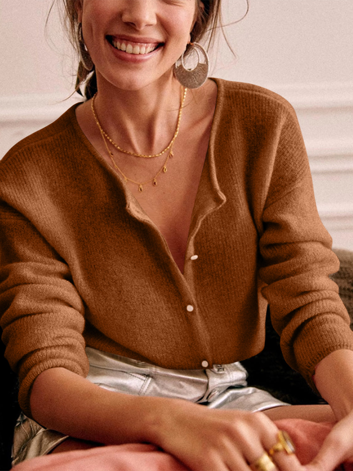 Button Down Long Sleeve Sweater - 7 COLORS  G.Z.Z.X