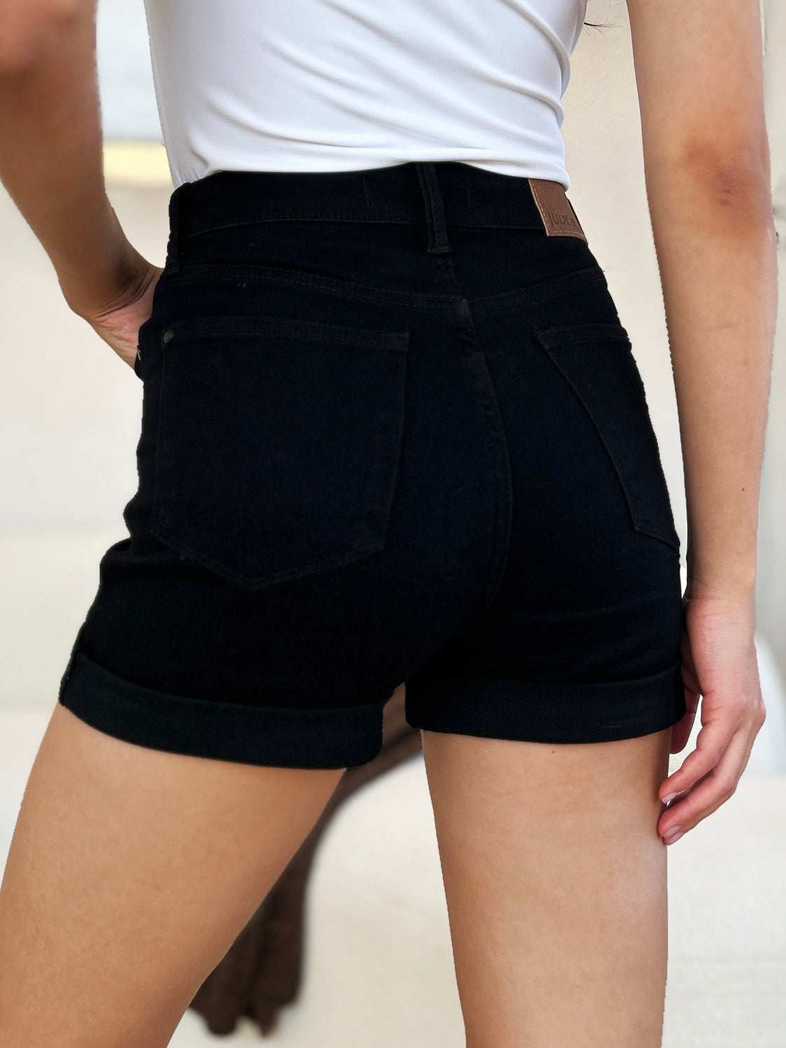 JUDY BLUE Full Size High Waist Tummy Control Cuffed Denim Shorts