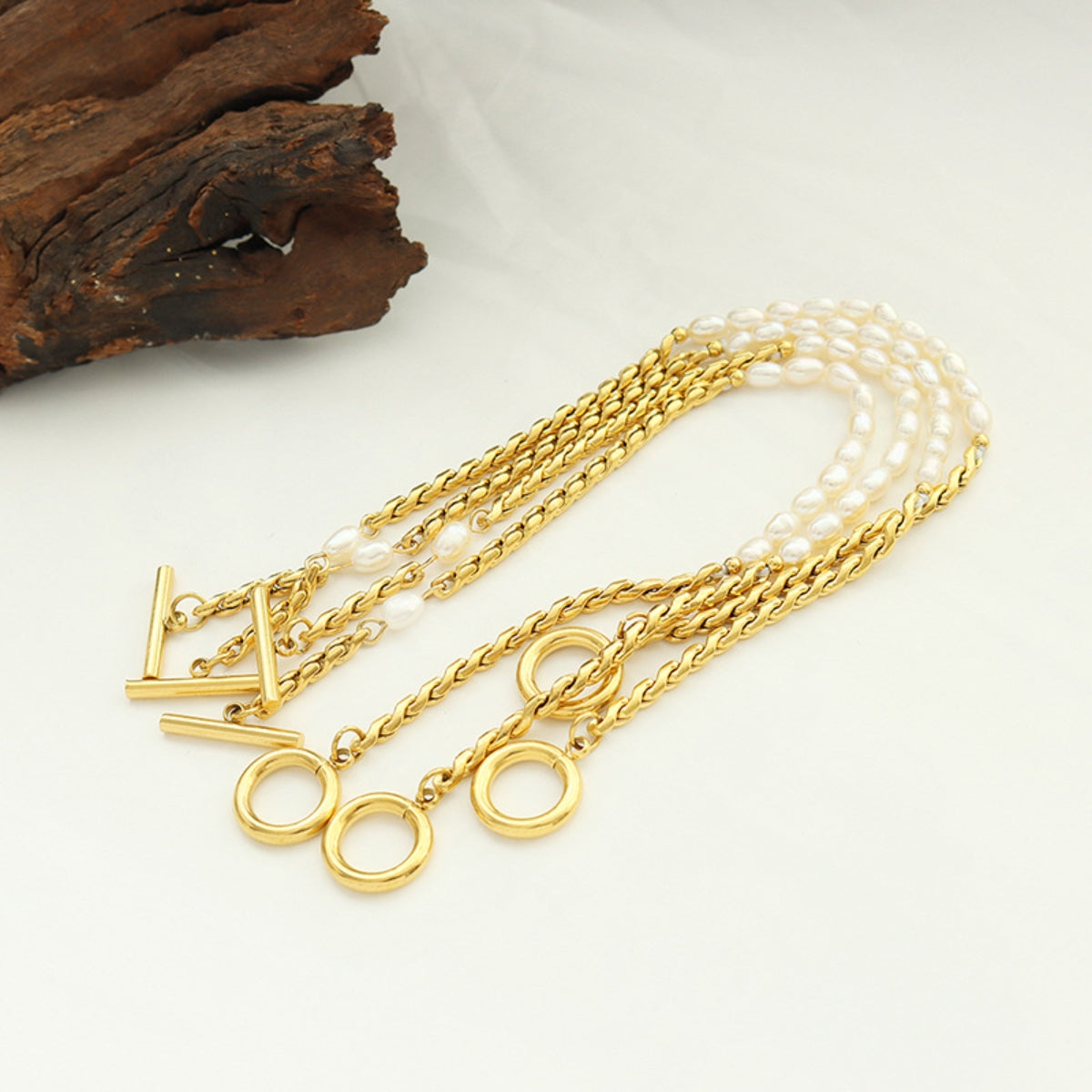 Freshwater Pearl Titanium Steel Bracelet M^L