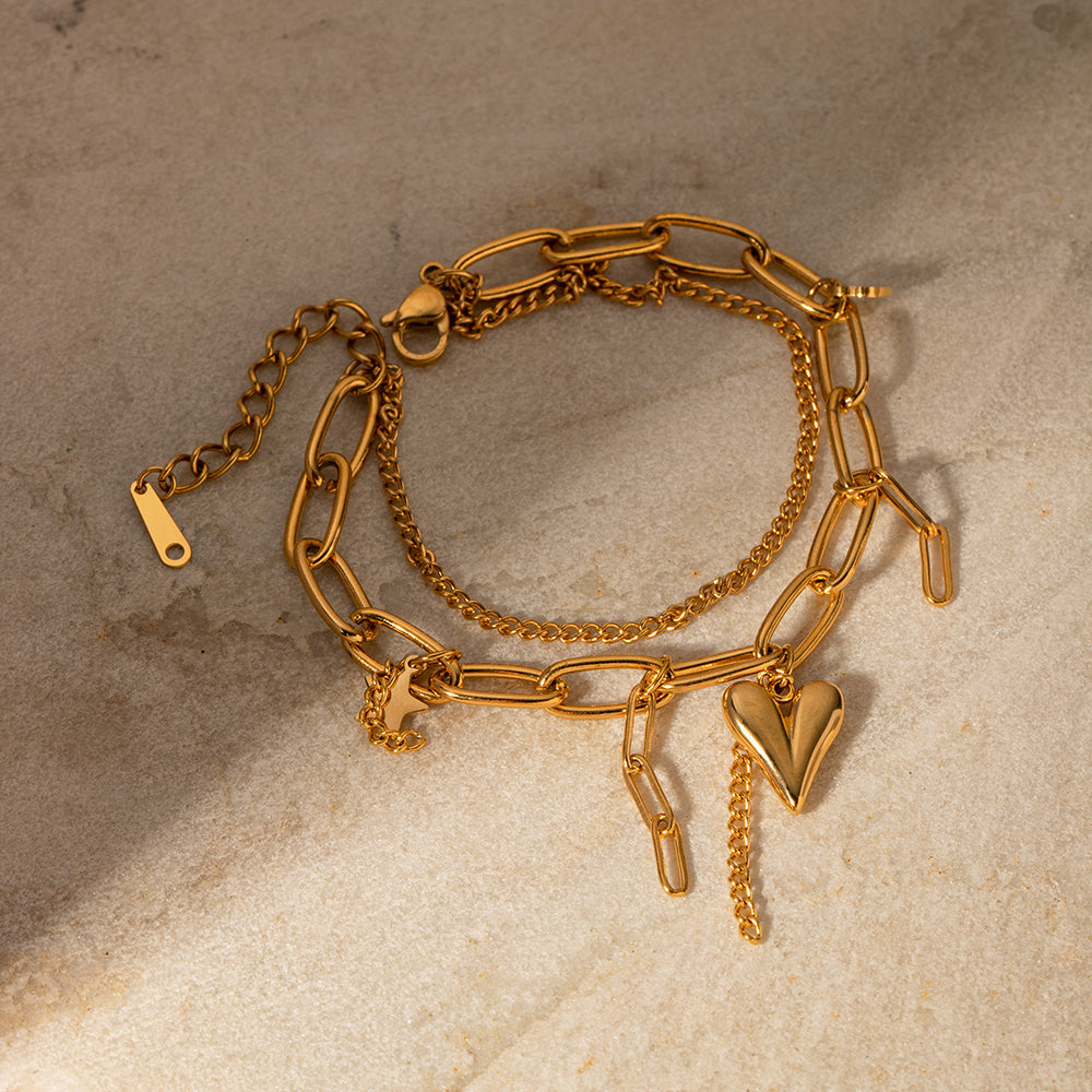 Stainless Steel Double Layered Charm Bracelet  JACK&DIN