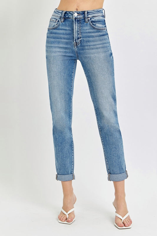 Inseam 28"-29"  FULL Size High Rise Cropped Roll Up Jeans  RISEN