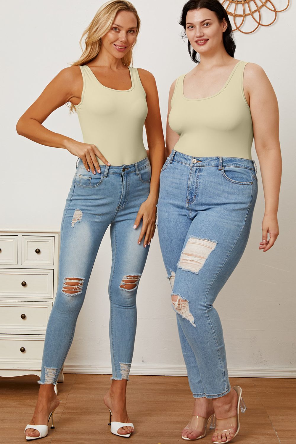 BASIC BAE Square Neck Sleeveless Bodysuit - 5 COLORS
